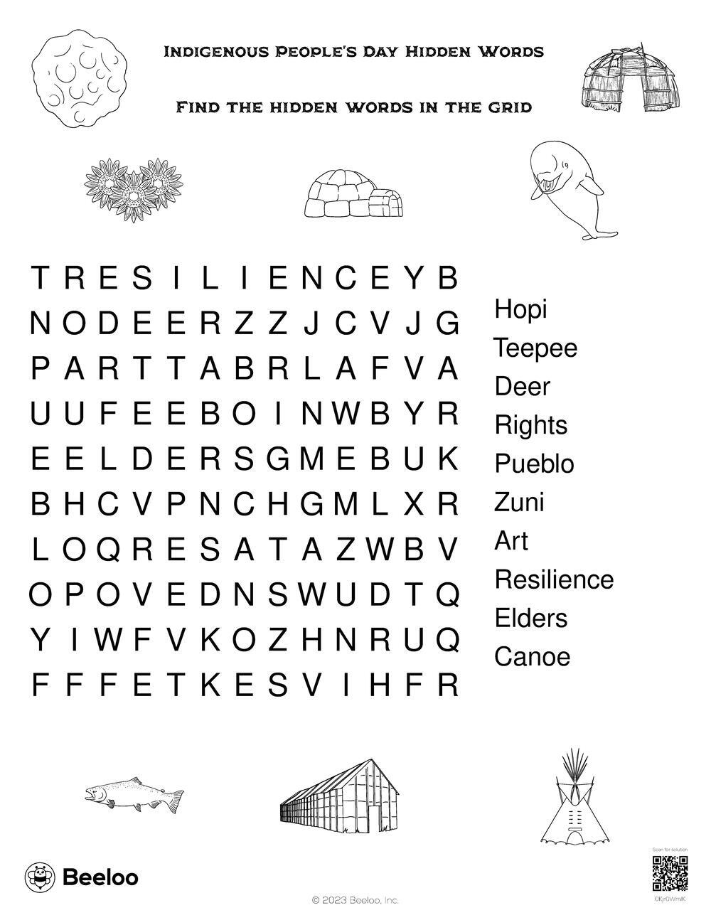 Indigenous People s Day themed Word Searches Beeloo Printable Crafts And Activities For Kids