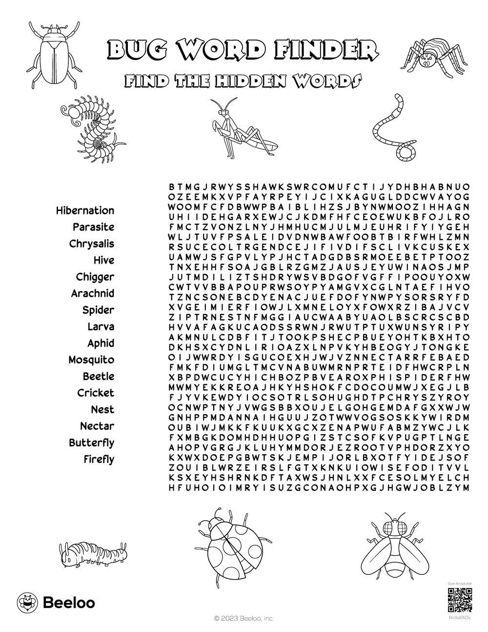 insect themed word searches beeloo printable crafts and activities for kids