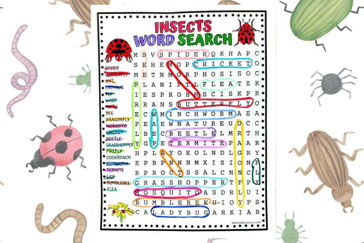 Insect Word Search Free Printable Game 