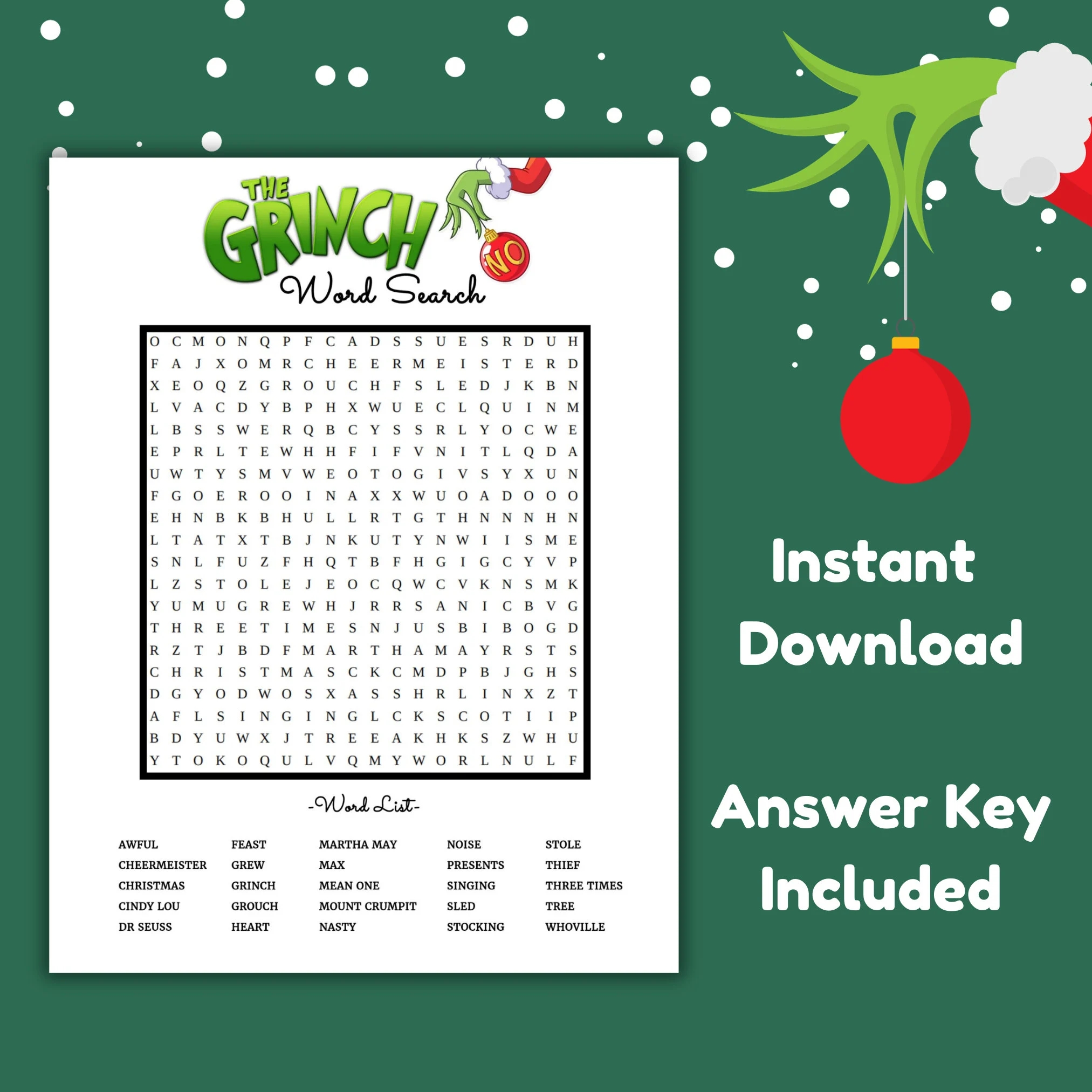 Free Printable Grinch Word Search