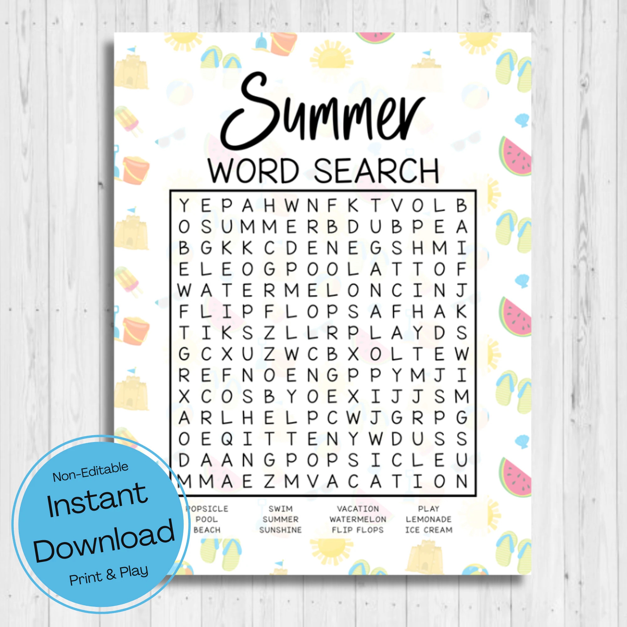 INSTANT DOWNLOAD Summer Word Search Printable Summer Game Printable Summer Word Search Printable Summer Word Puzzle Printable Game Etsy