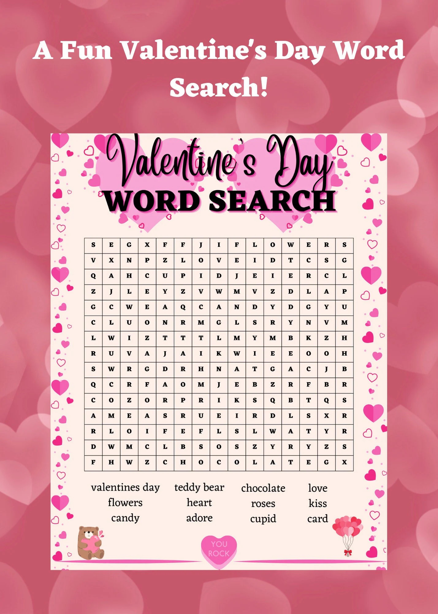 Valentines Printable Word Search Free
