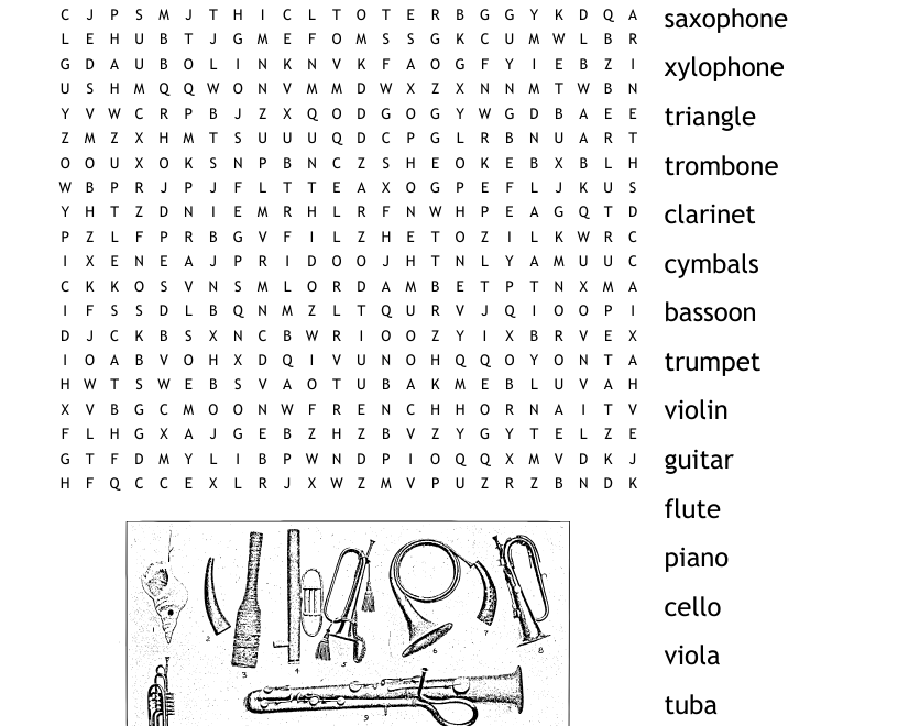 Instrument Families Word Search WordMint