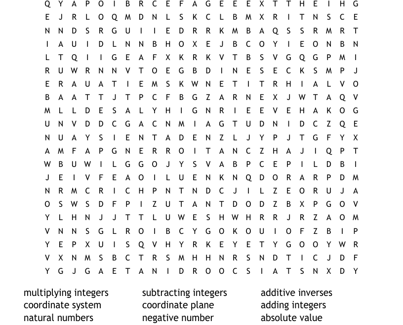 Integers Word Search WordMint