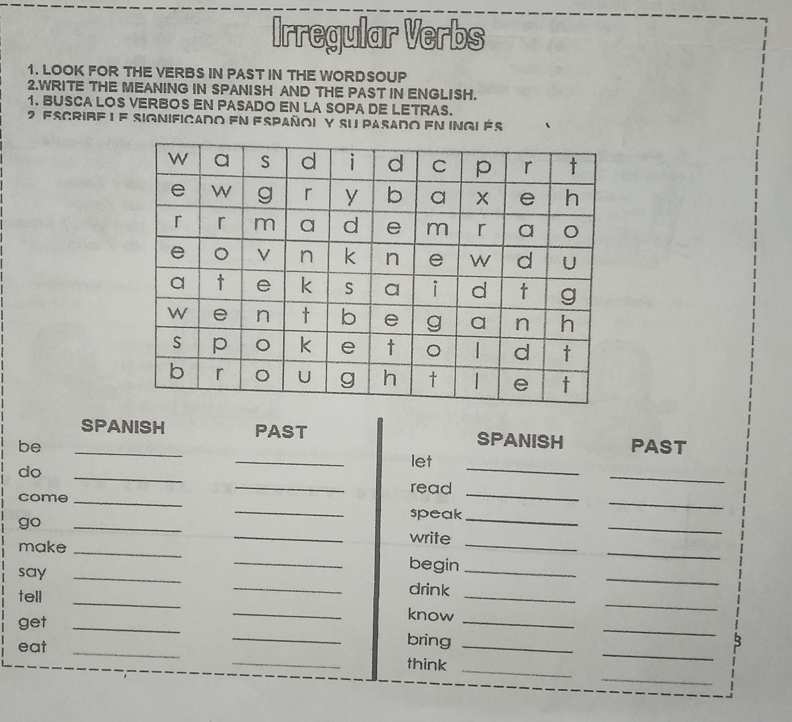 Irregular Verbs 1 LOOK FOR THE VERBS IN PAST StudyX Irregular Verbs 1 LOOK FOR THE VERBS IN PAST StudyX