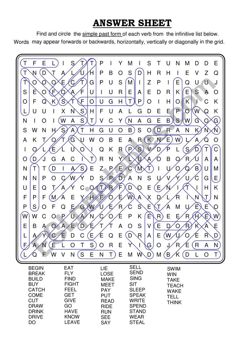 Irregular Verbs Word Search ESL Worksheet By Mehhat