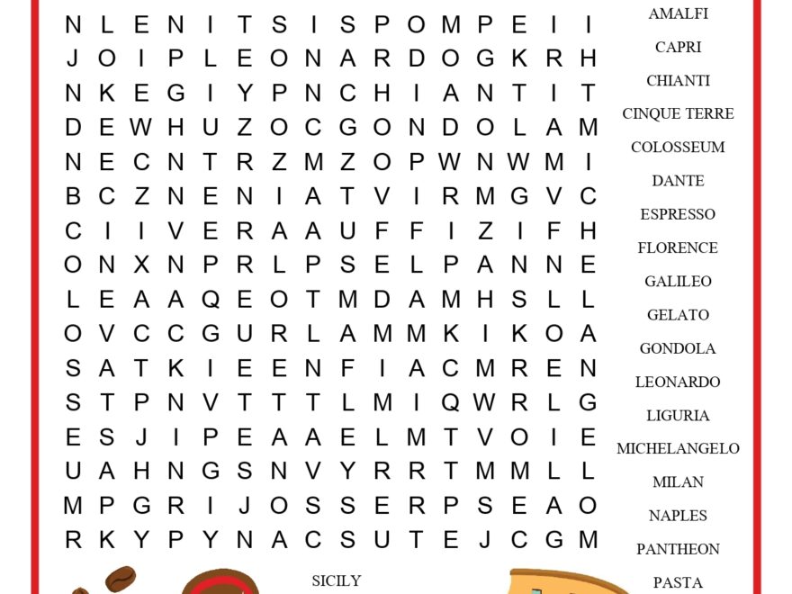 Italy Word Search For Kids