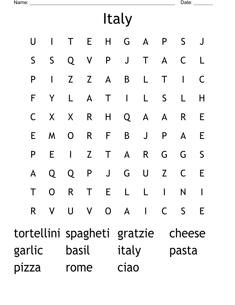 Italy Word Search WordMint Italy Word Search WordMint