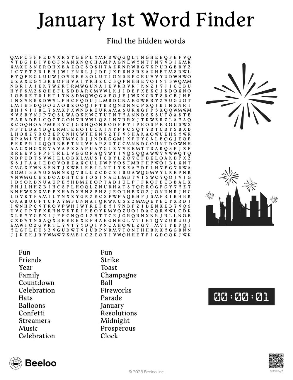 January 1st Word Finder Beeloo Printable Crafts And Activities For Kids