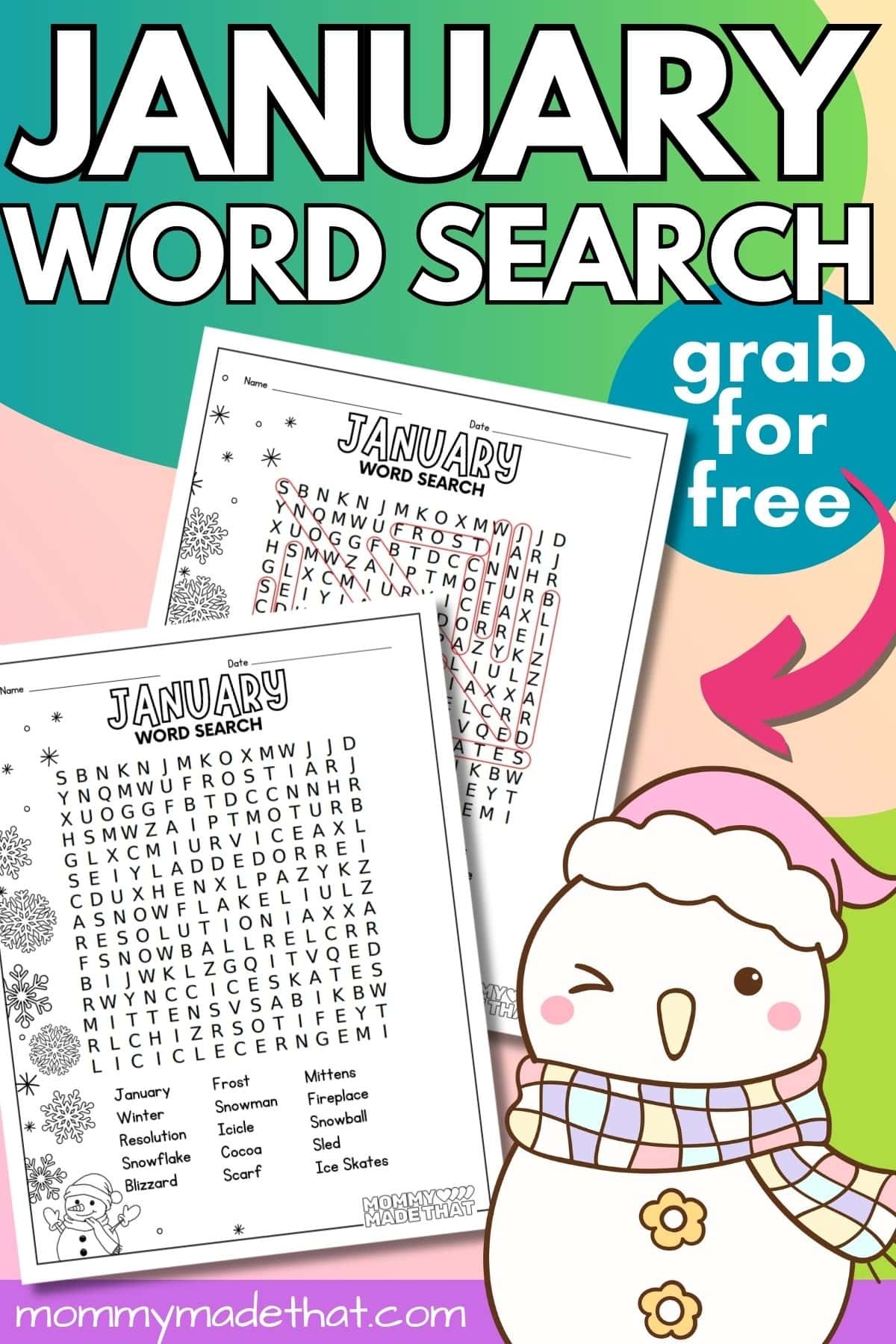 January Word Search Free Printable With Answer Key 