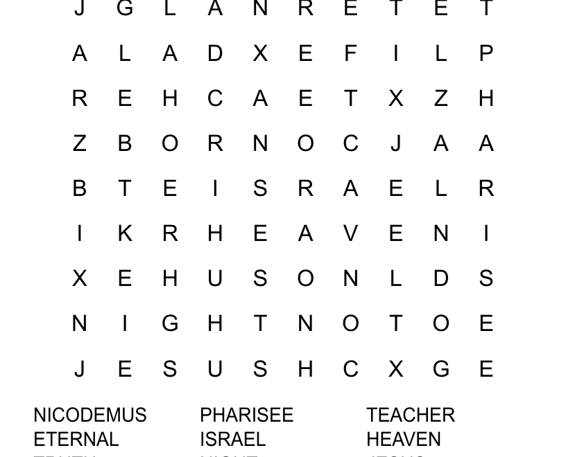Jesus And Nicodemus Word Search WordMint