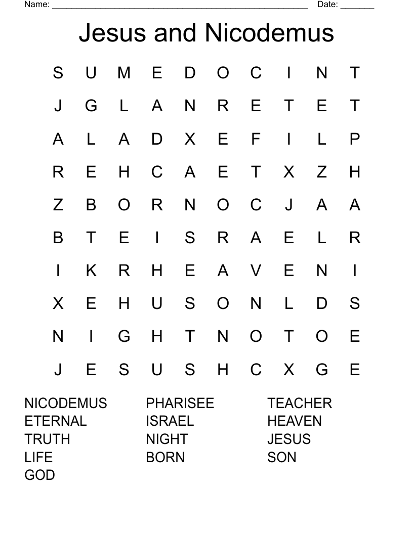 Jesus And Nicodemus Word Search WordMint