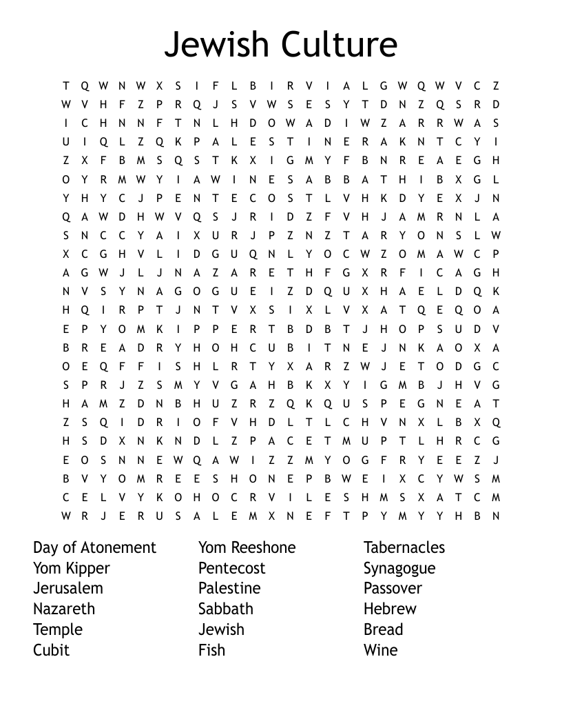 Jewish Culture Word Search WordMint