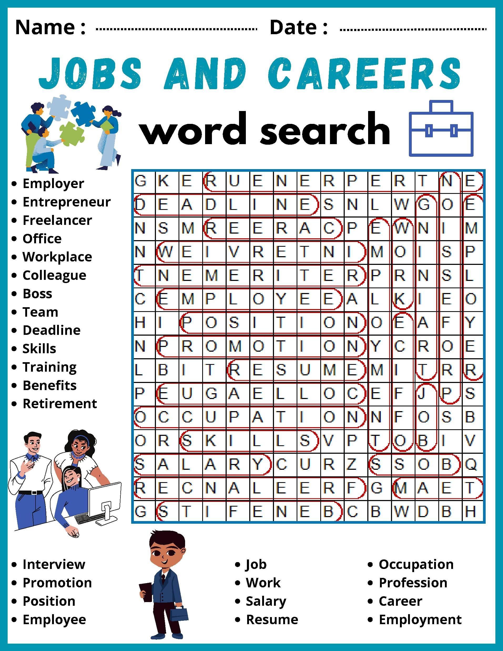 Jobs Careers Word Search Puzzle Activity Worksheet By Easy Teaching Workshop