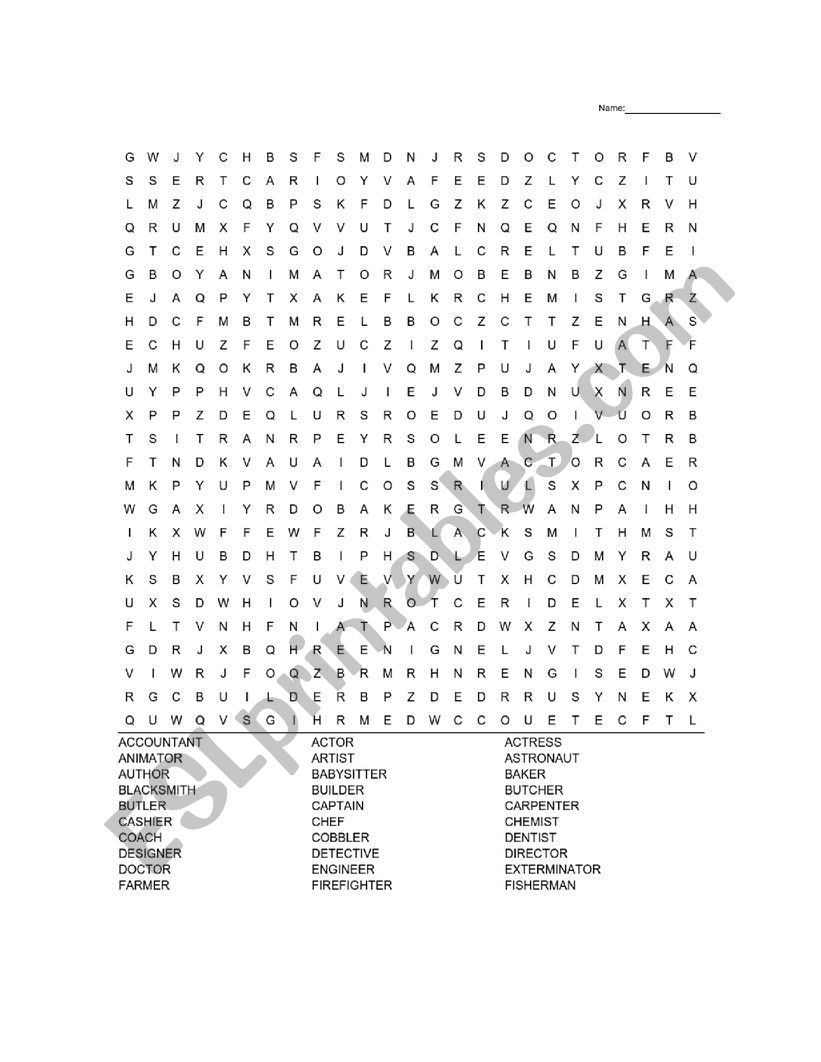 Jobs Word Search Answer Key ESL Worksheet By KroeMatt