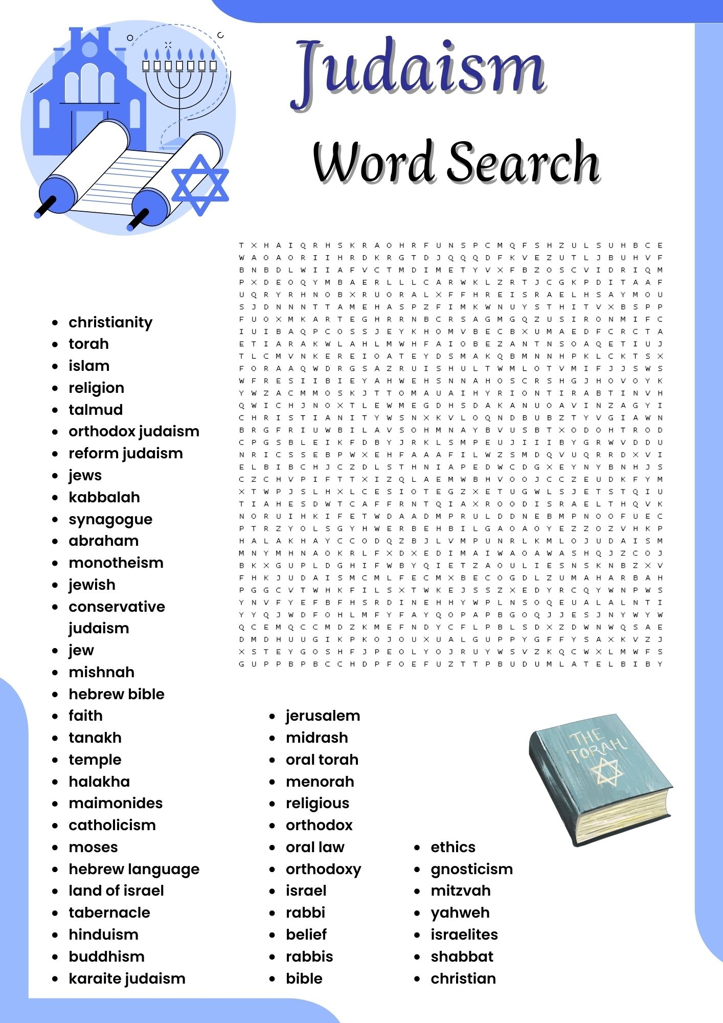judaism word search puzzle work sheet activities for kids made by teachers