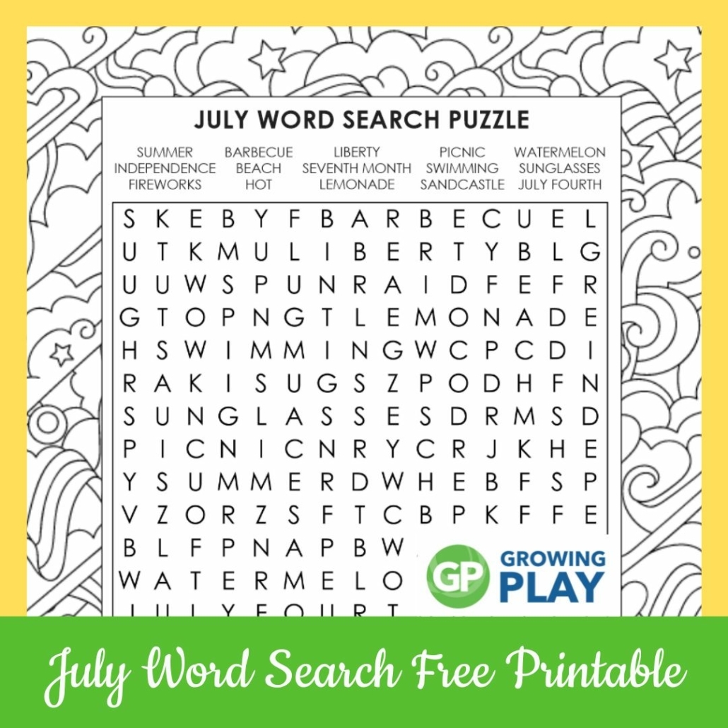July Word Search Free Printable Growing Play