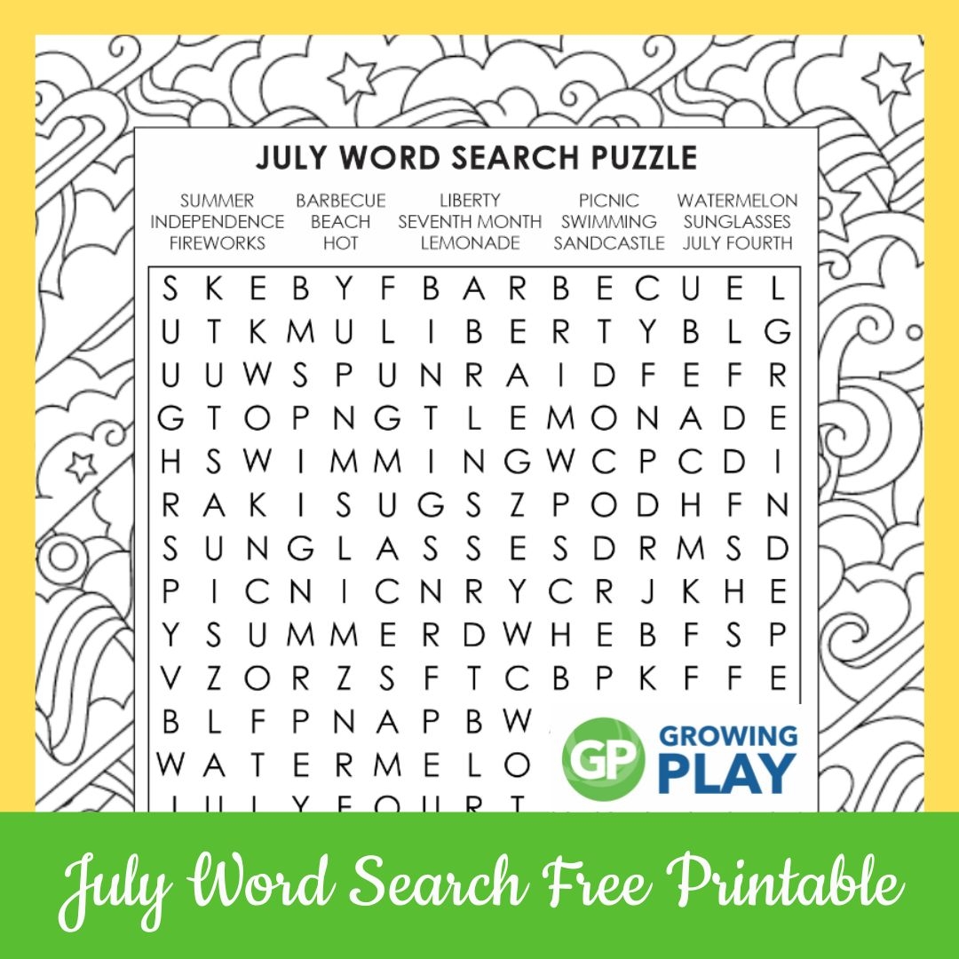 July Word Search Free Printable Growing Play