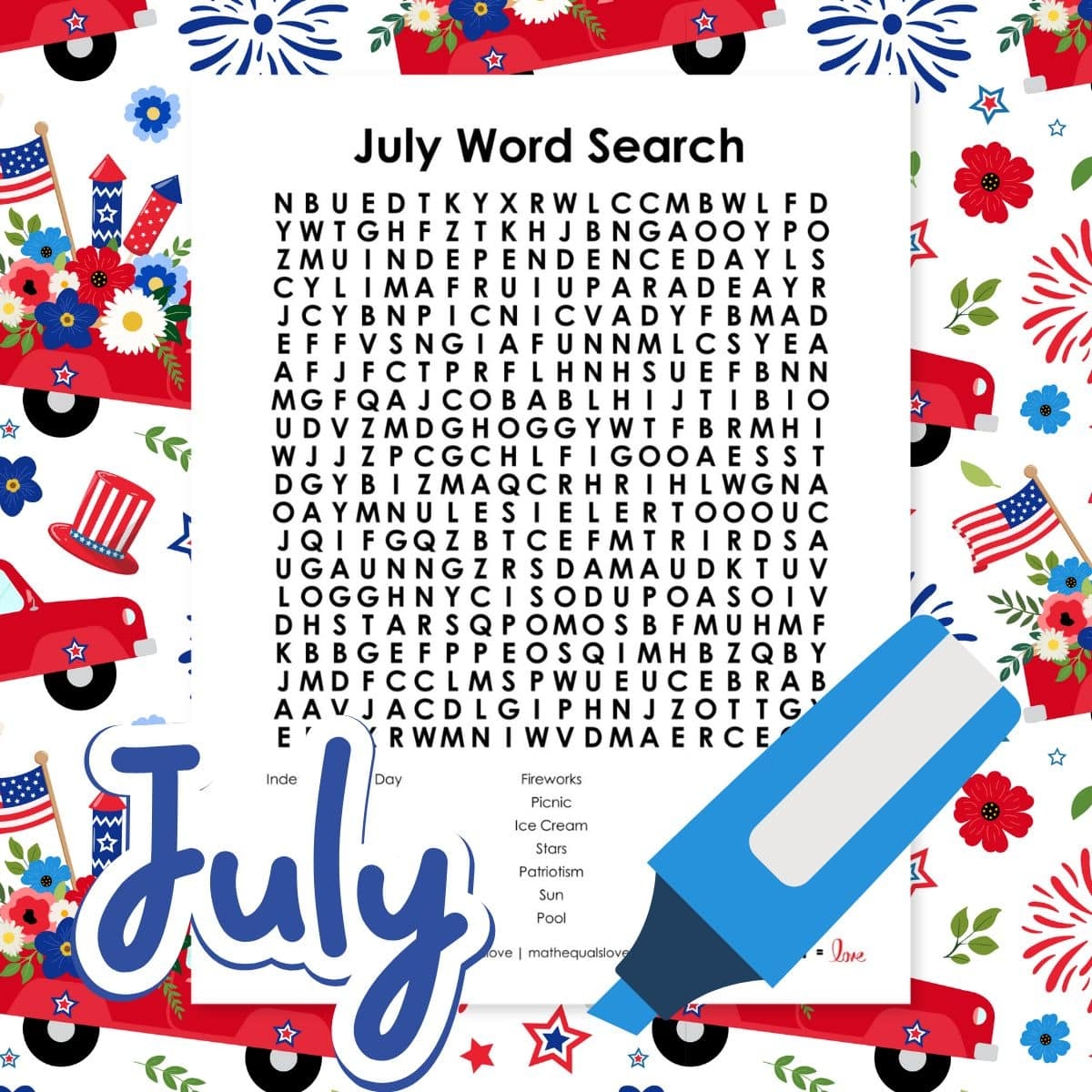 July 4th Word Search Printables