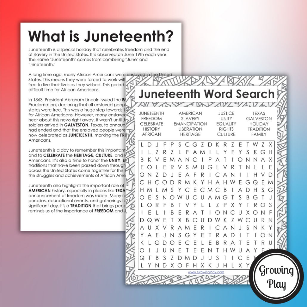 Juneteenth Word Search Free Printable Growing Play