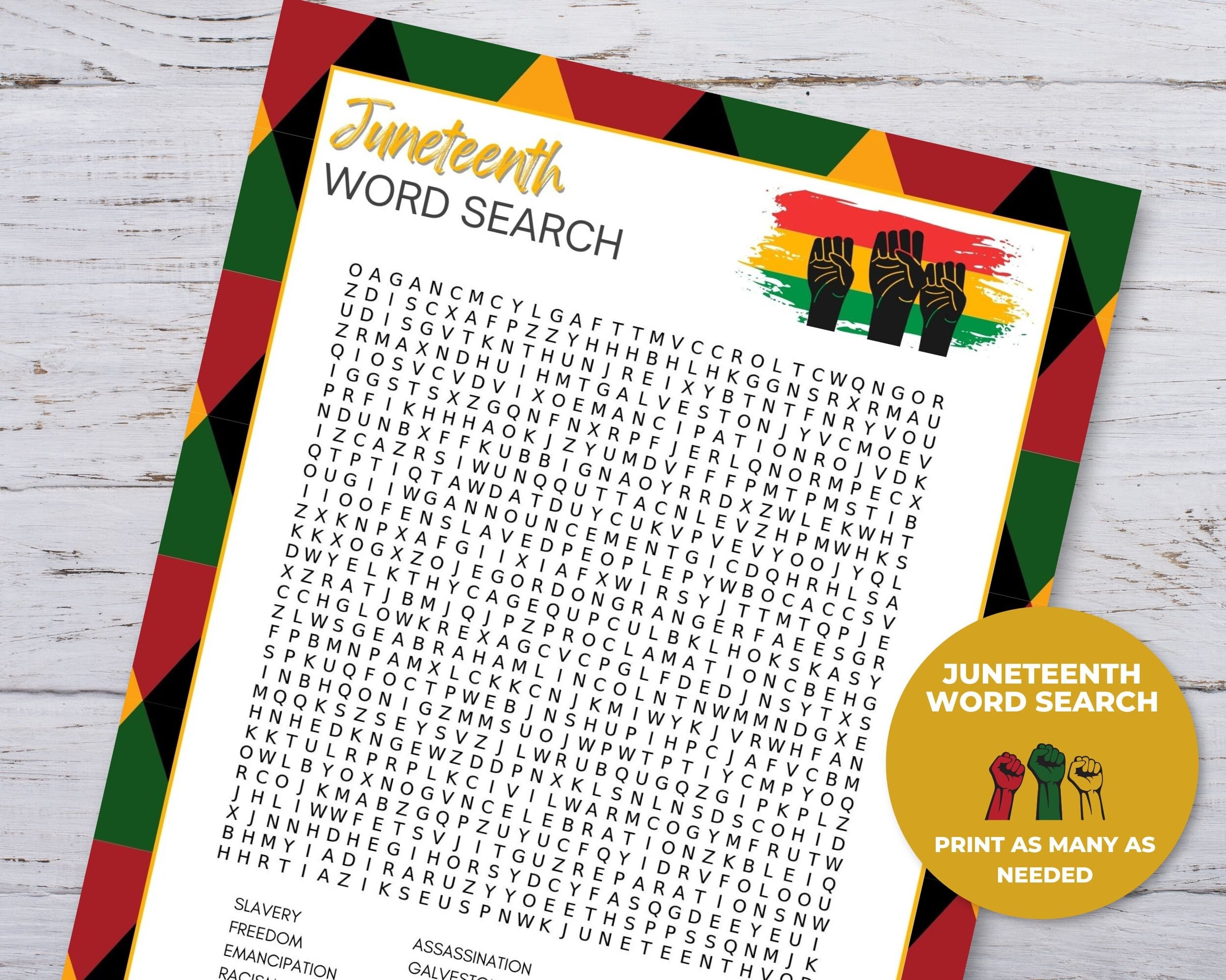Juneteenth Word Search Juneteenth Printable Word Search Printable Juneteenth Games African American History Word Search Puzzle Kids Etsy