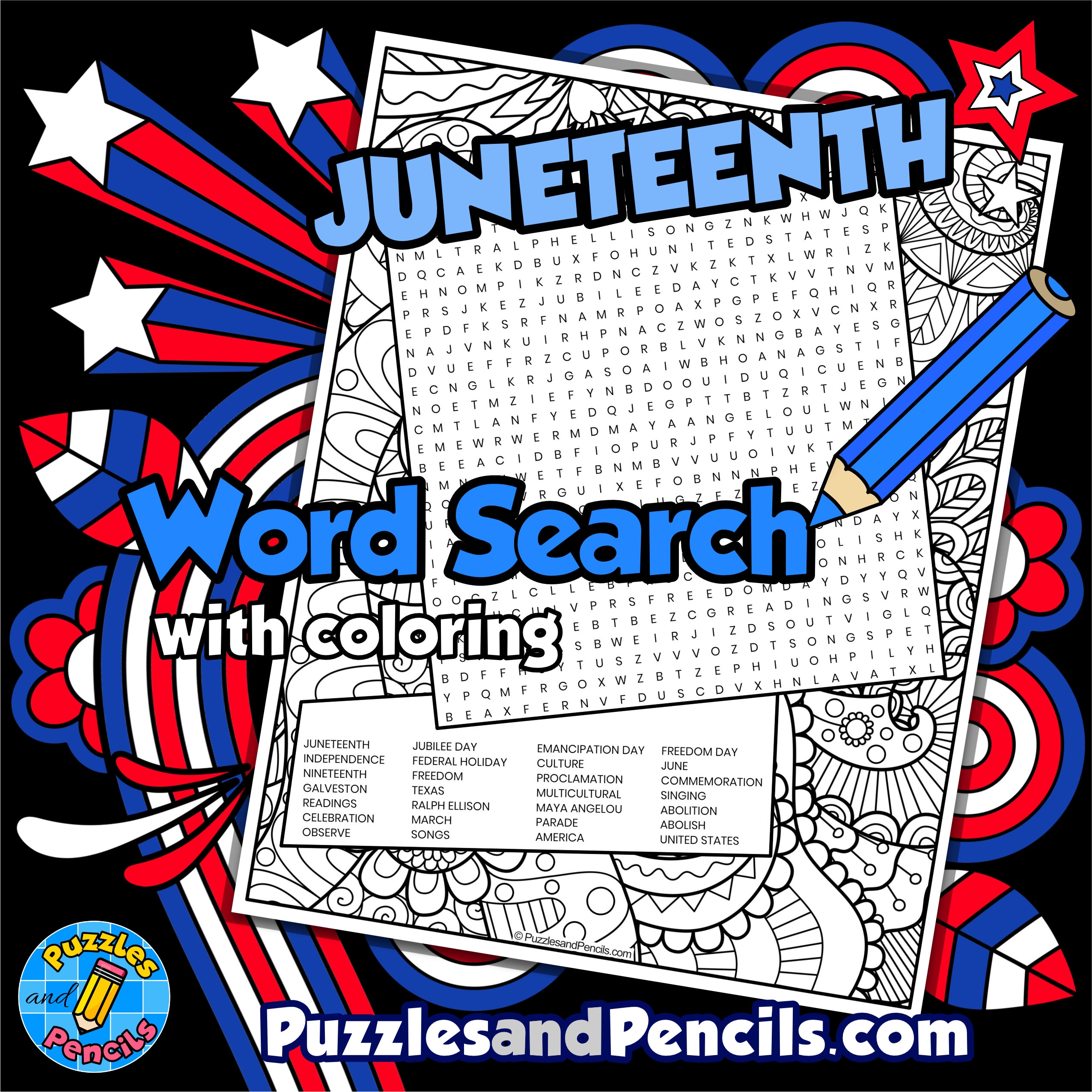 Juneteenth Word Search Puzzle With Coloring June Wordsearch Made By Teachers