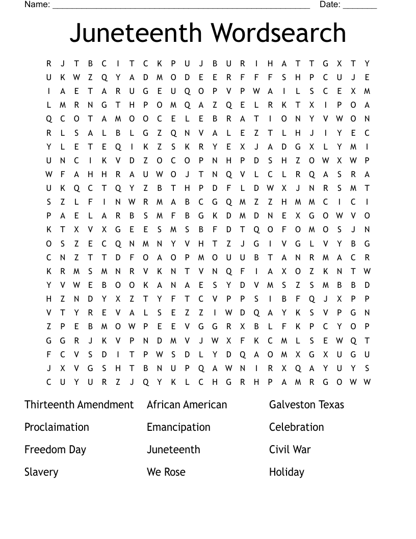 Juneteenth Wordsearch WordMint