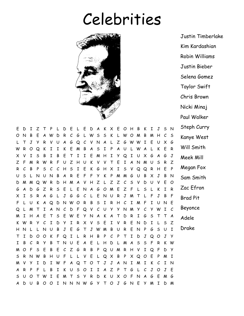Justin Bieber Word Search Printable