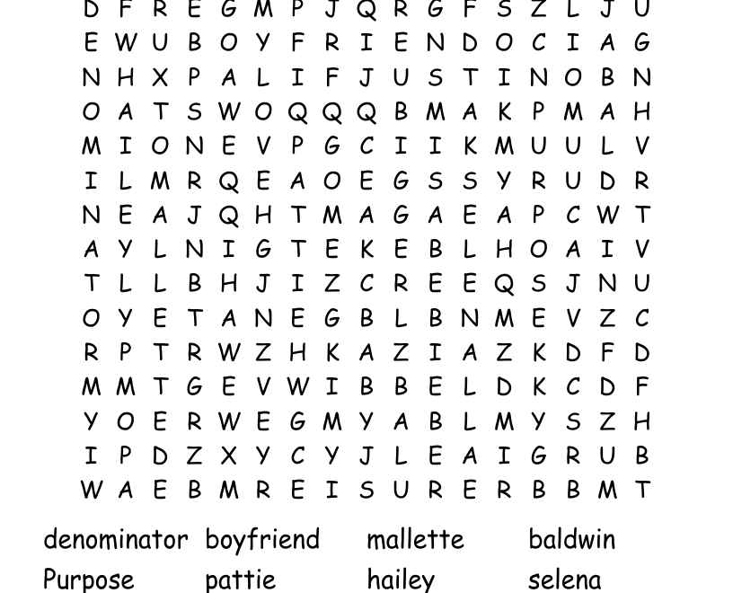 Justin Bieber Word Search WordMint