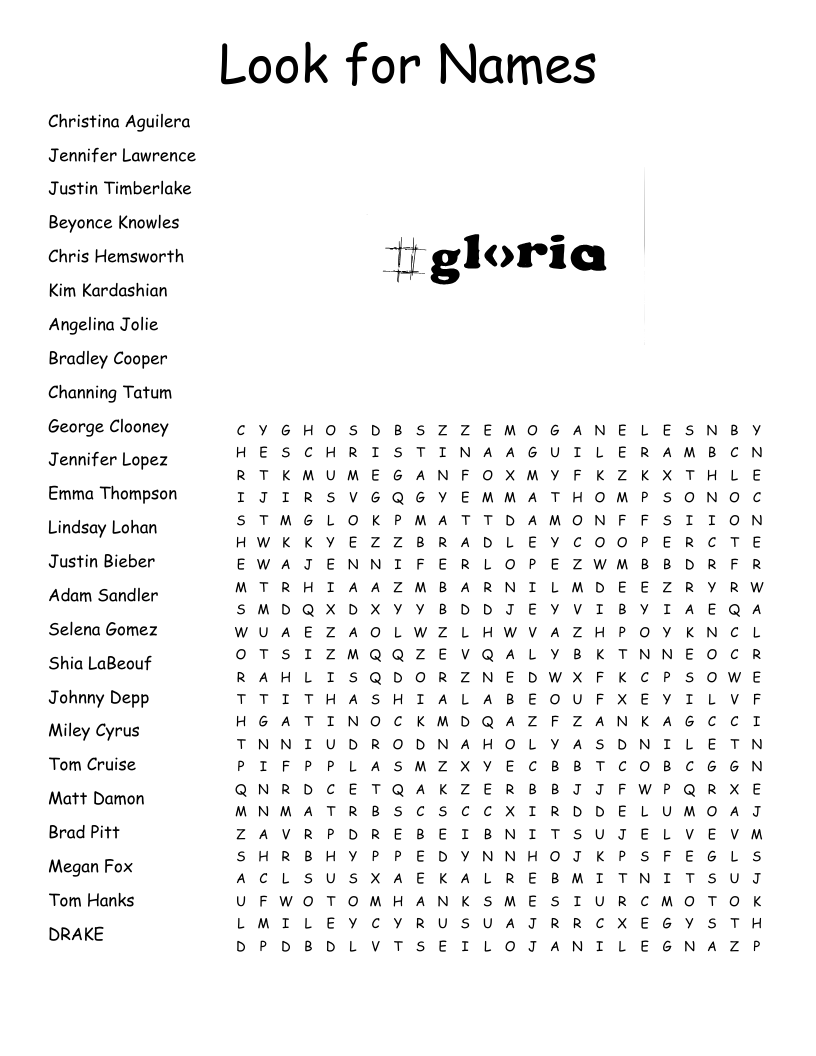 Justin Bieber Word Search WordMint