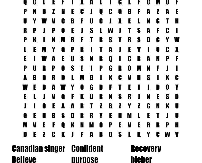 Justin Bieber Word Search WordMint
