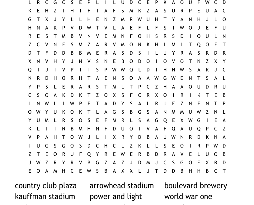 Kansas City Word Search WordMint