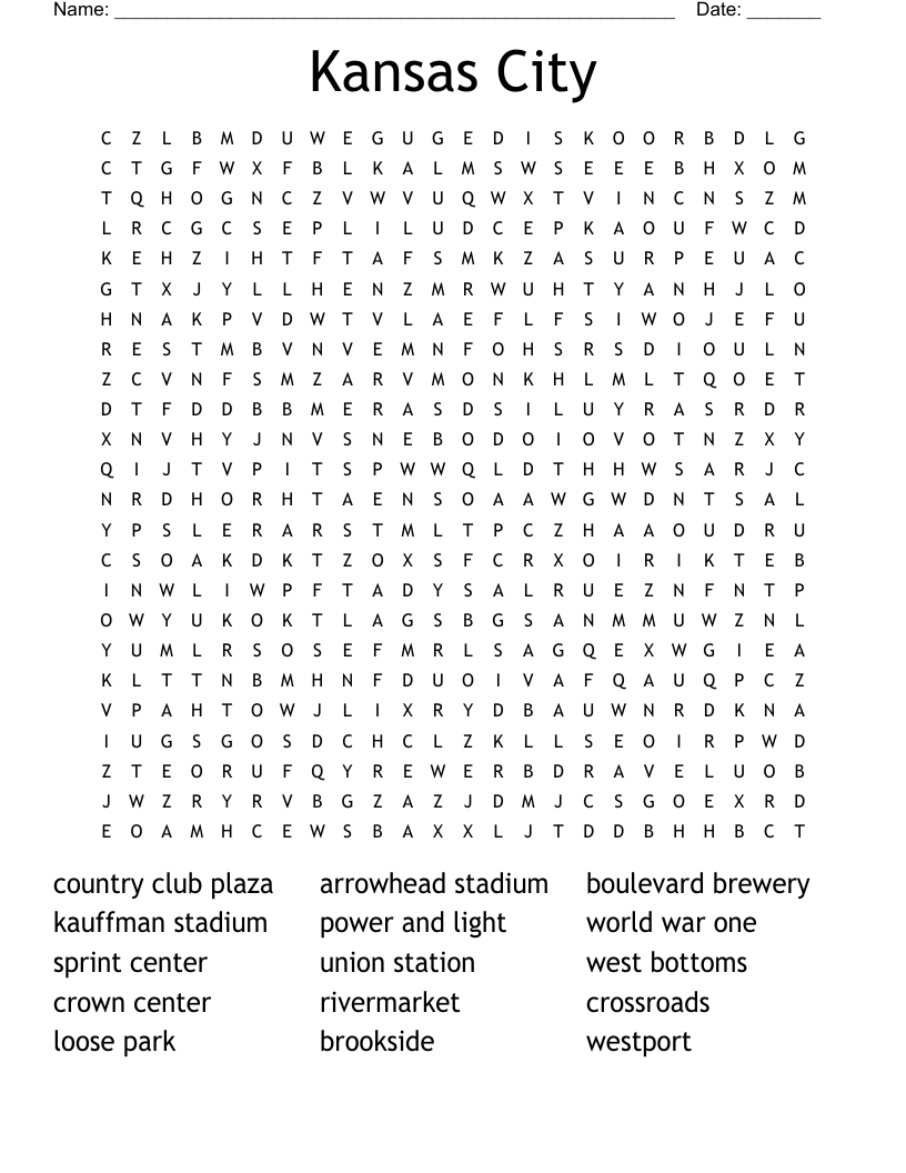 Kansas City Word Search WordMint