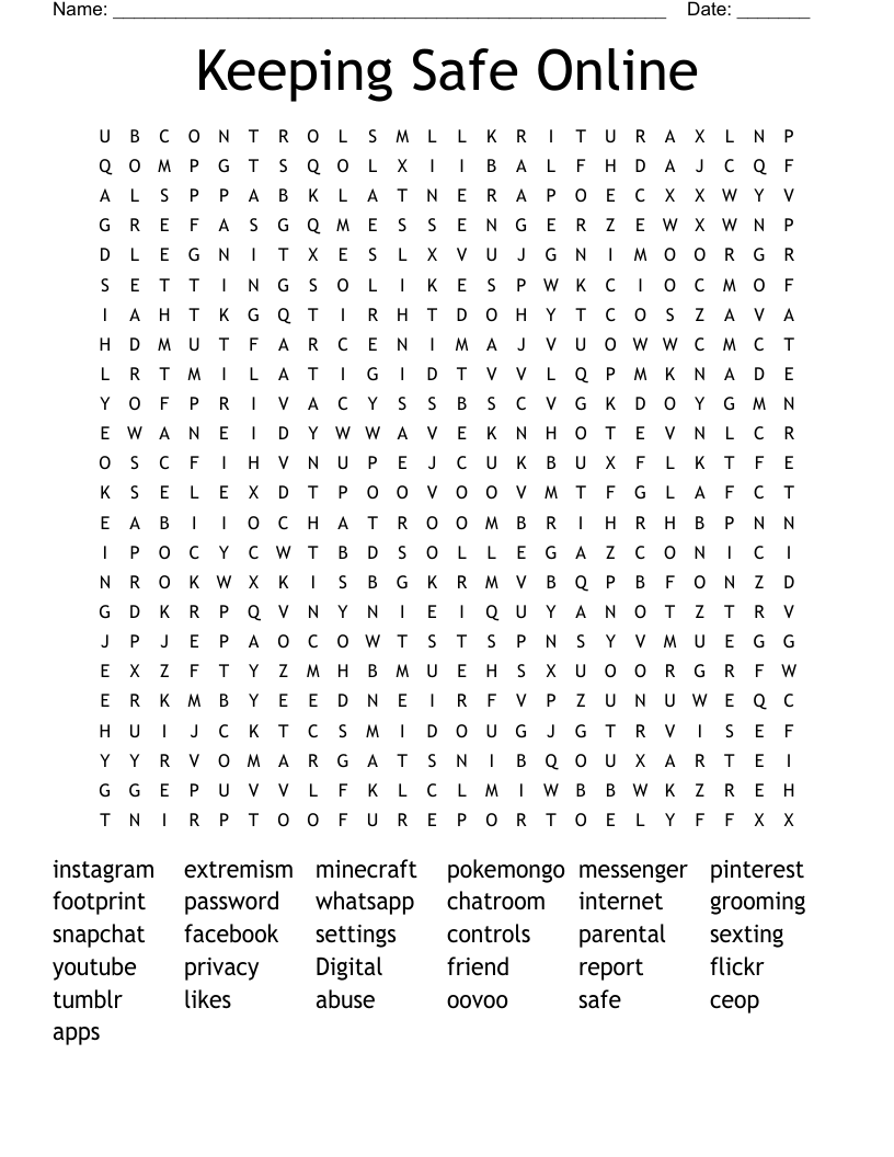 Keeping Safe Online Word Search WordMint