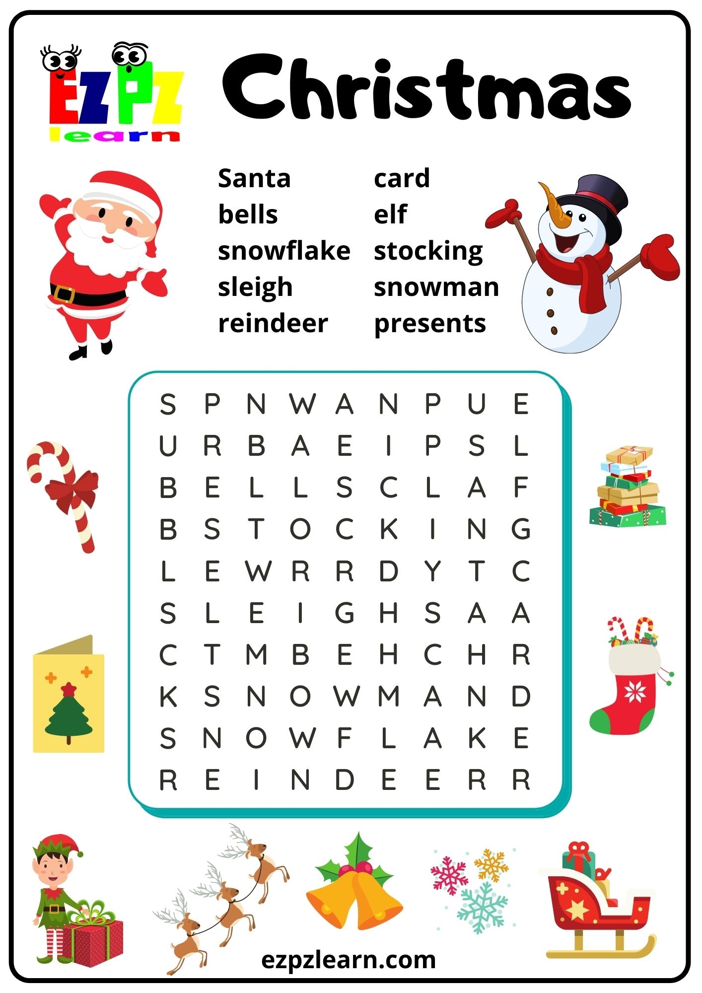 Kid s Christmas Word Search For English Learners Free PDF Download Ezpzlearn