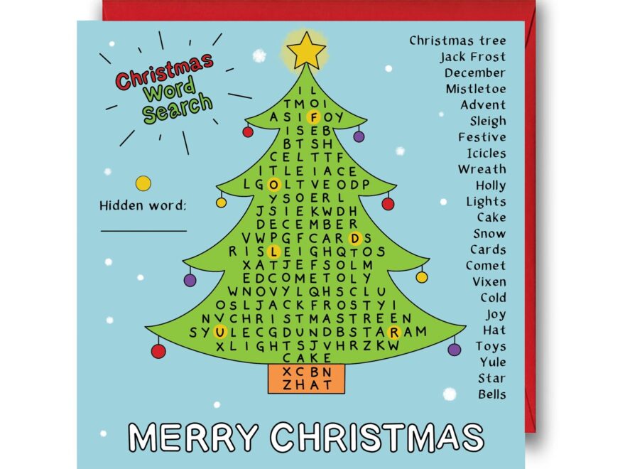 Kids Christmas Card Christmas Word Search Puzzle Card Christmas Activity Cards Puzzle For Kids Holidays Card Festive Cards For Children Etsy