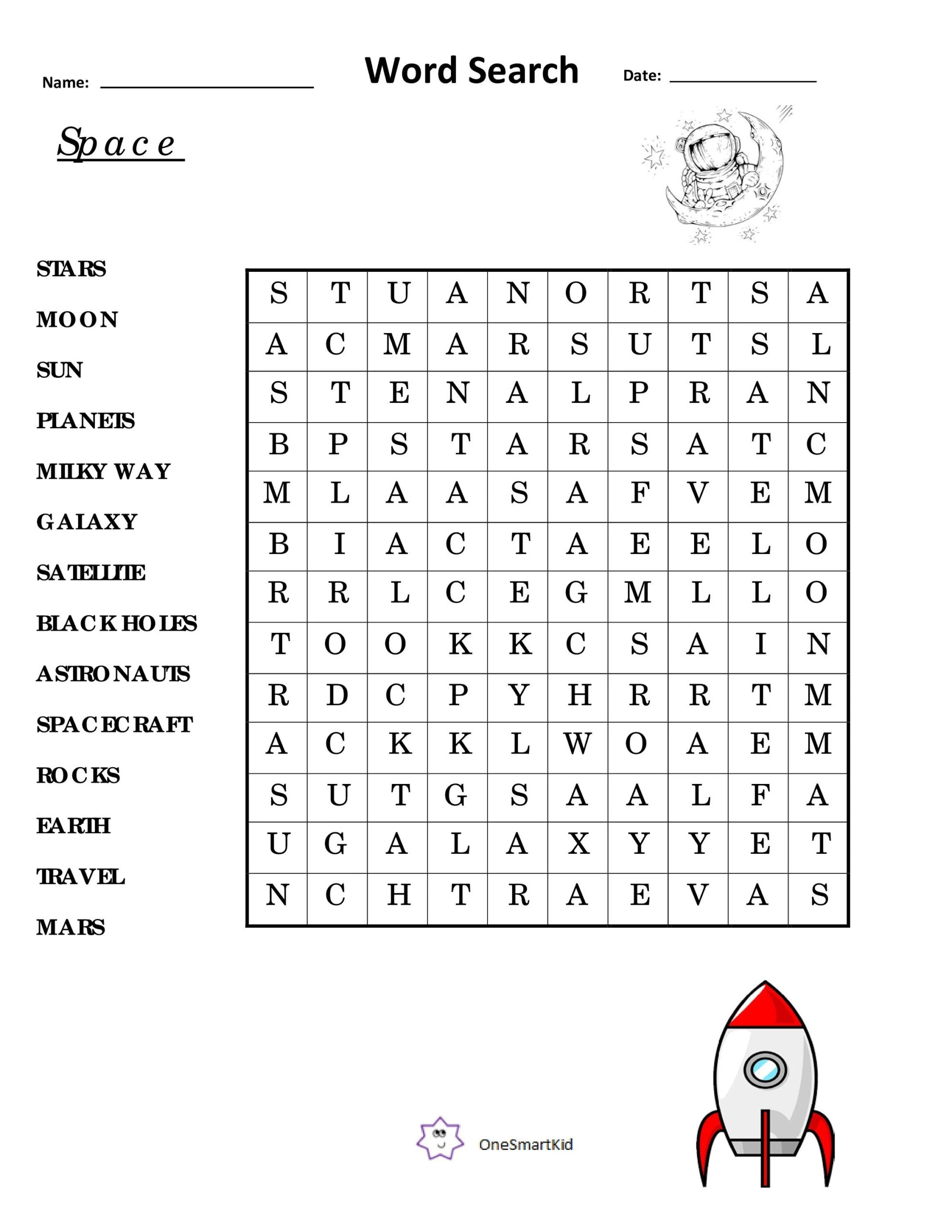 Kids Word Search Space Themed Puzzle Downloadable Digital Sheet Etsy