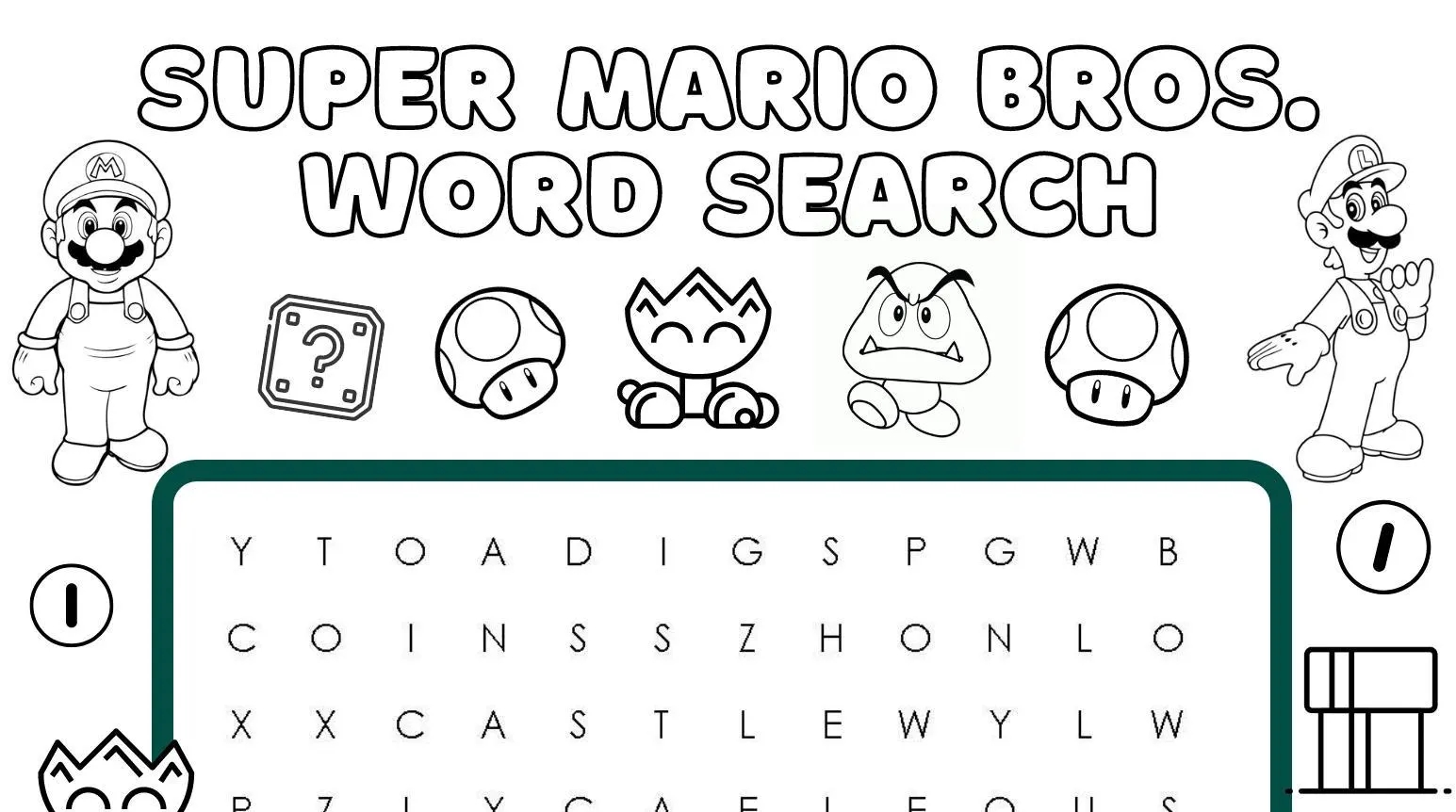 Printable Super Mario Word Search Printable Super Mario Word Search