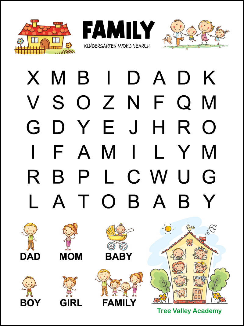 Kindergarten Family Word Search Tree Valley Academy Worksheets Library