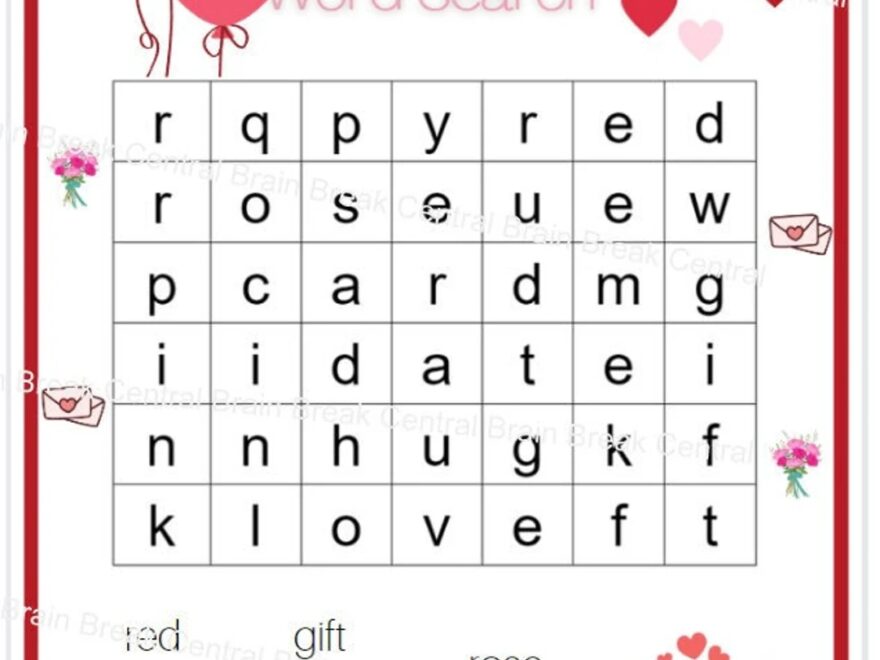 Kindergarten Valentine s Day Word Search With Answer Key Printable Etsy UK