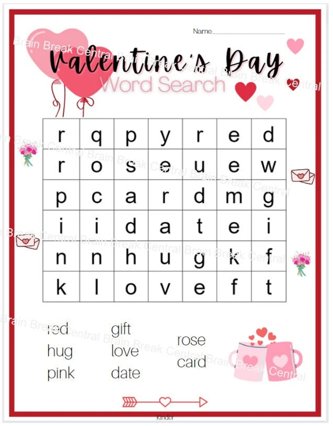 Kindergarten Valentine s Day Word Search With Answer Key Printable Etsy UK