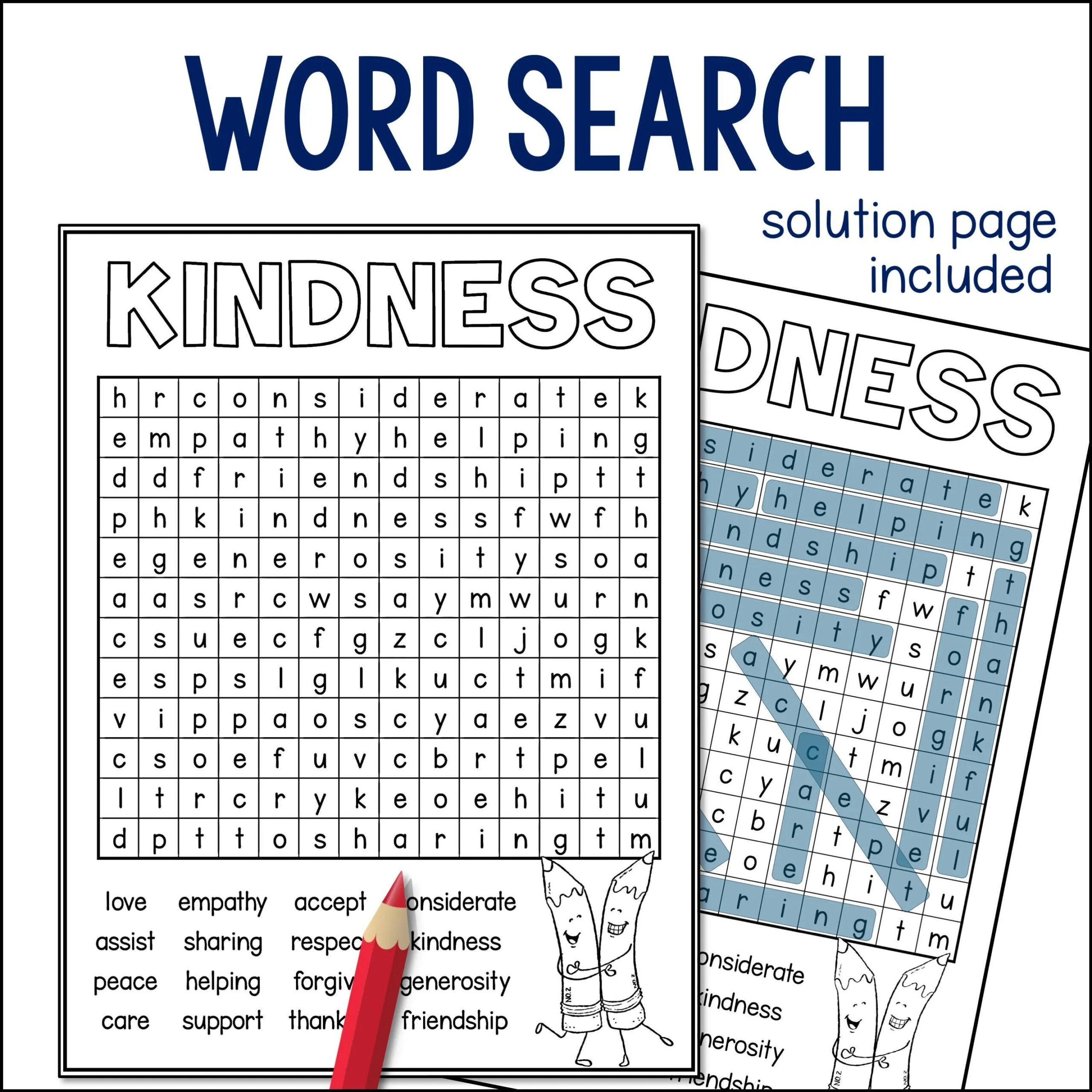 Kindness Coloring Pages And Word Search Activities For Kids Printable Kindness Colouring Sheets And Word Work For School And Homeschool Etsy