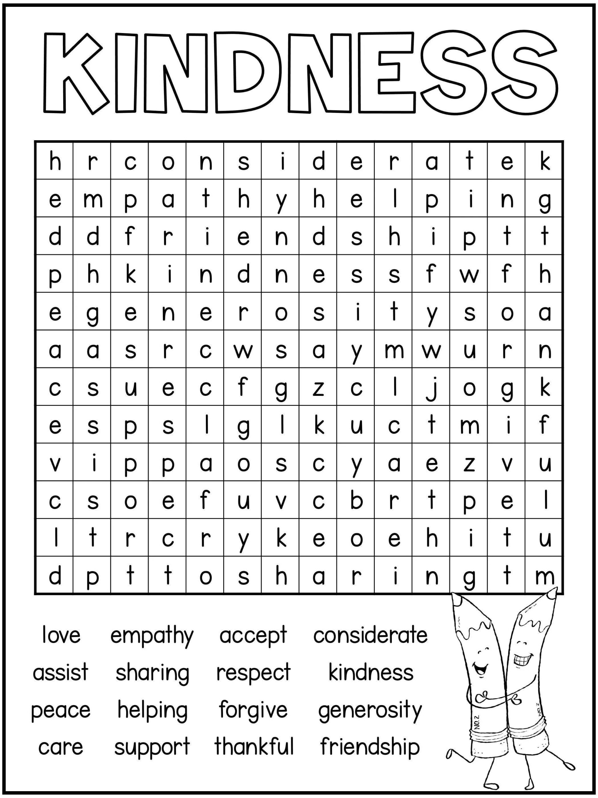 Kindness Coloring Pages And Word Search Activities For Kids Printable Kindness Colouring Sheets And Word Work For School And Homeschool Etsy