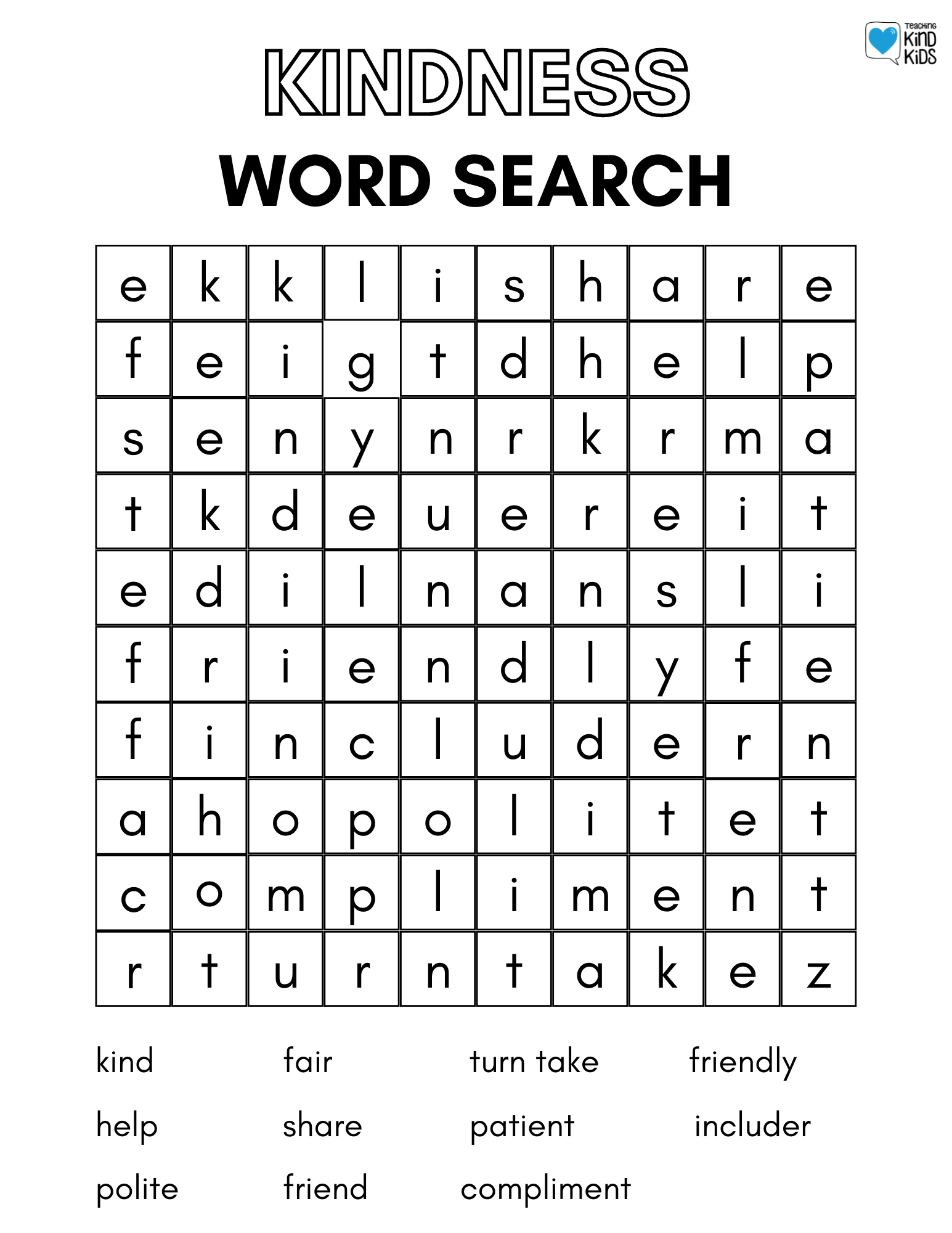  Kindness Word Search X2 1 Coffee And Carpool Intentionally Raising Kind Kids