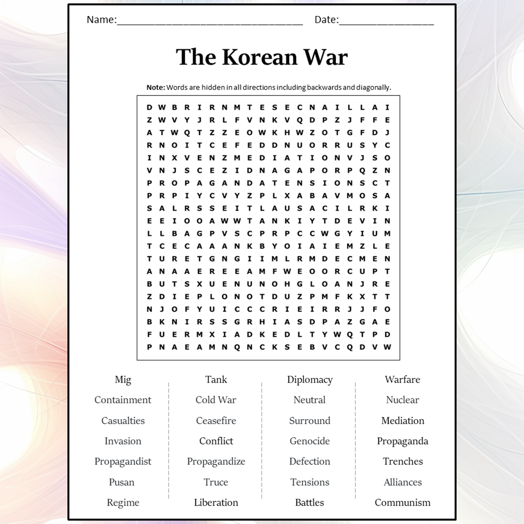 korean and vietnam wars free word search puzzle worksheets worksheets library