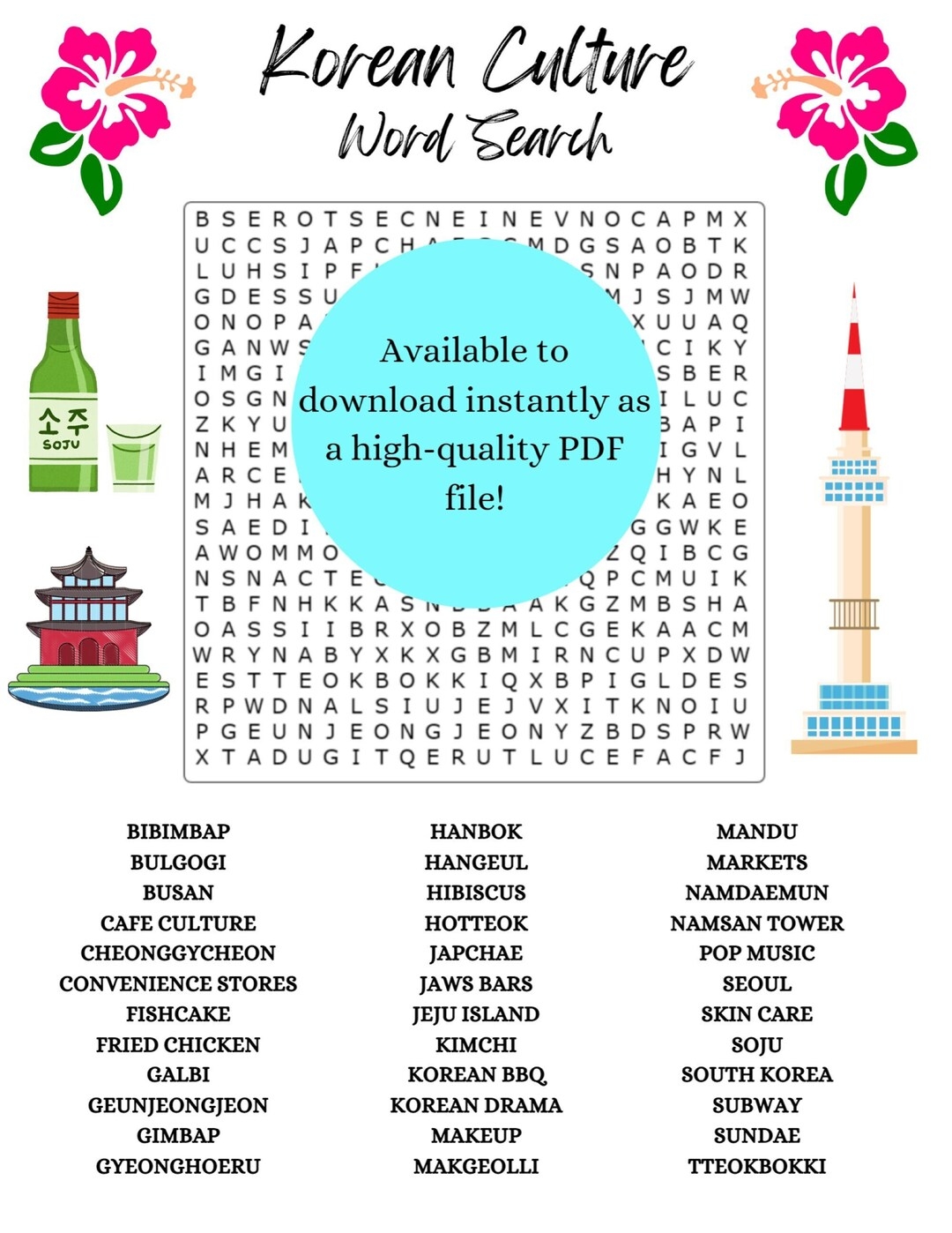 Korean Culture Word Search Puzzle Game Etsy