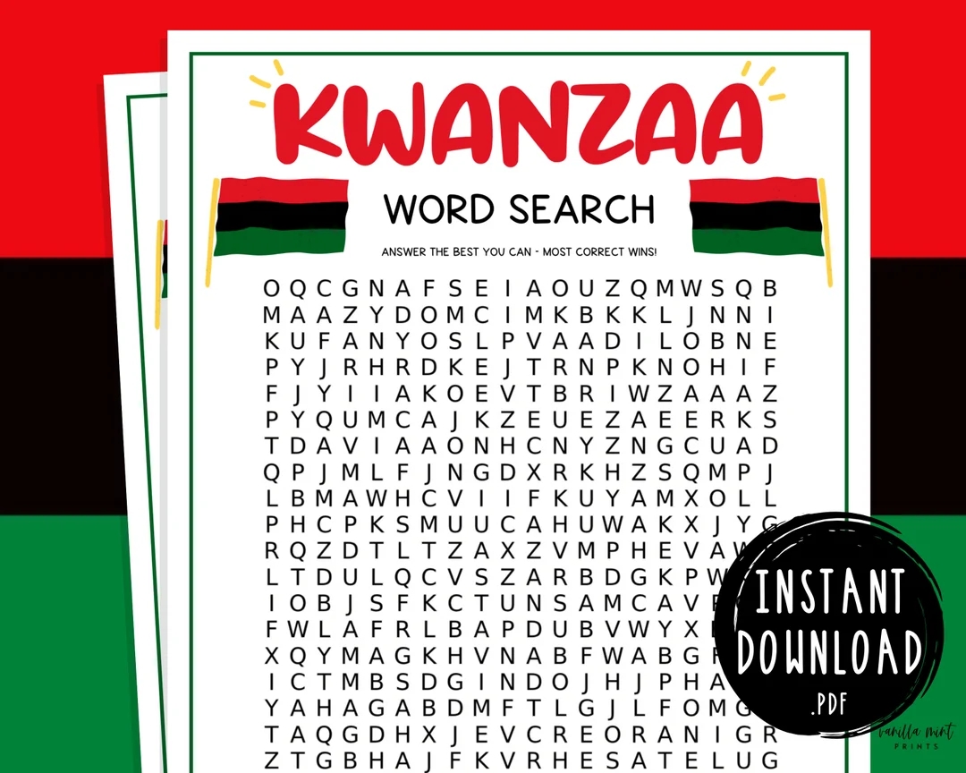 Kwanzaa Word Search Printable Kwanzaa Party Games Fun Activities For Adults Kids Africa African Heritage Games Happy Kwanzaa Etsy