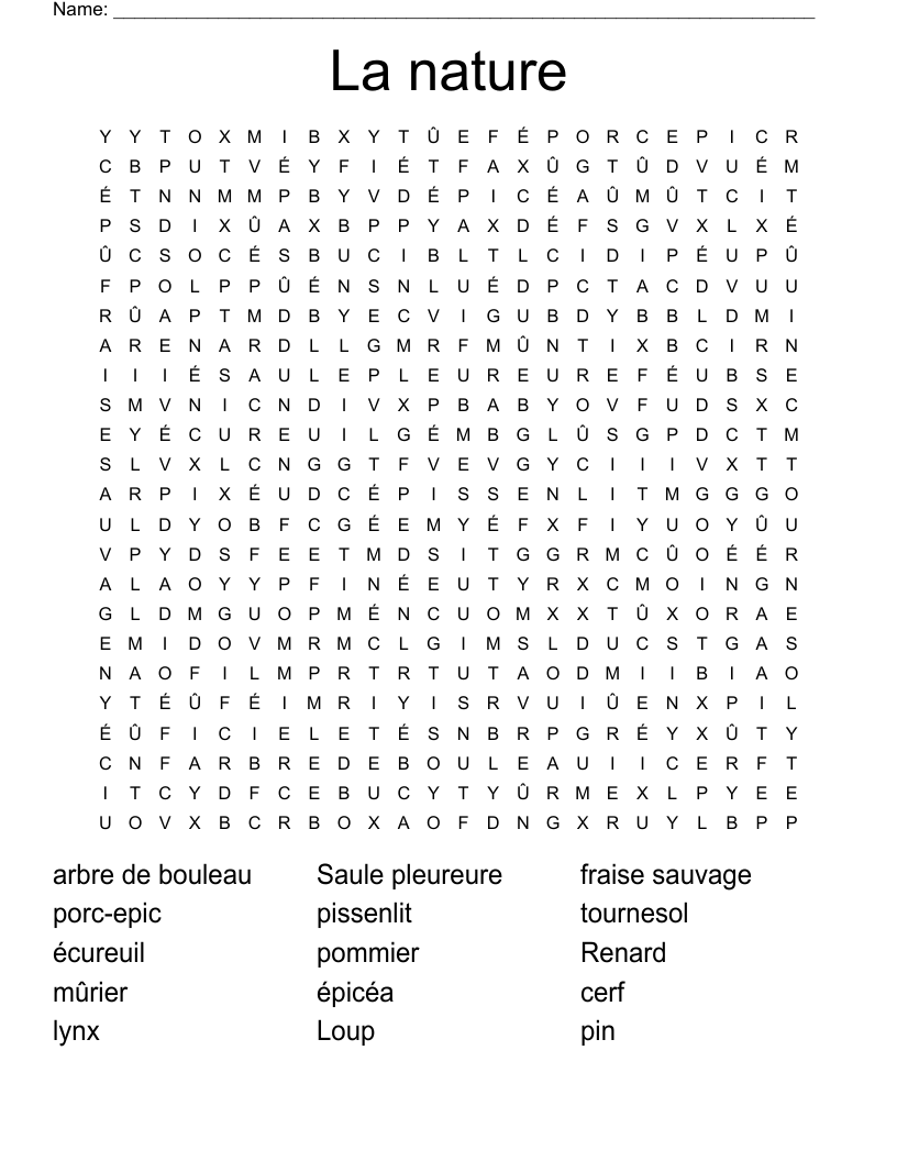 La Nature Word Search WordMint