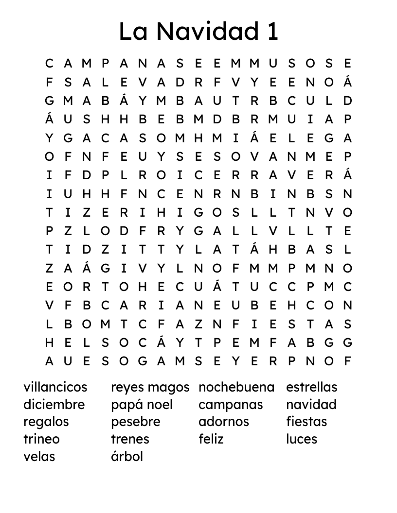 Realidades 1 Word Search Printable