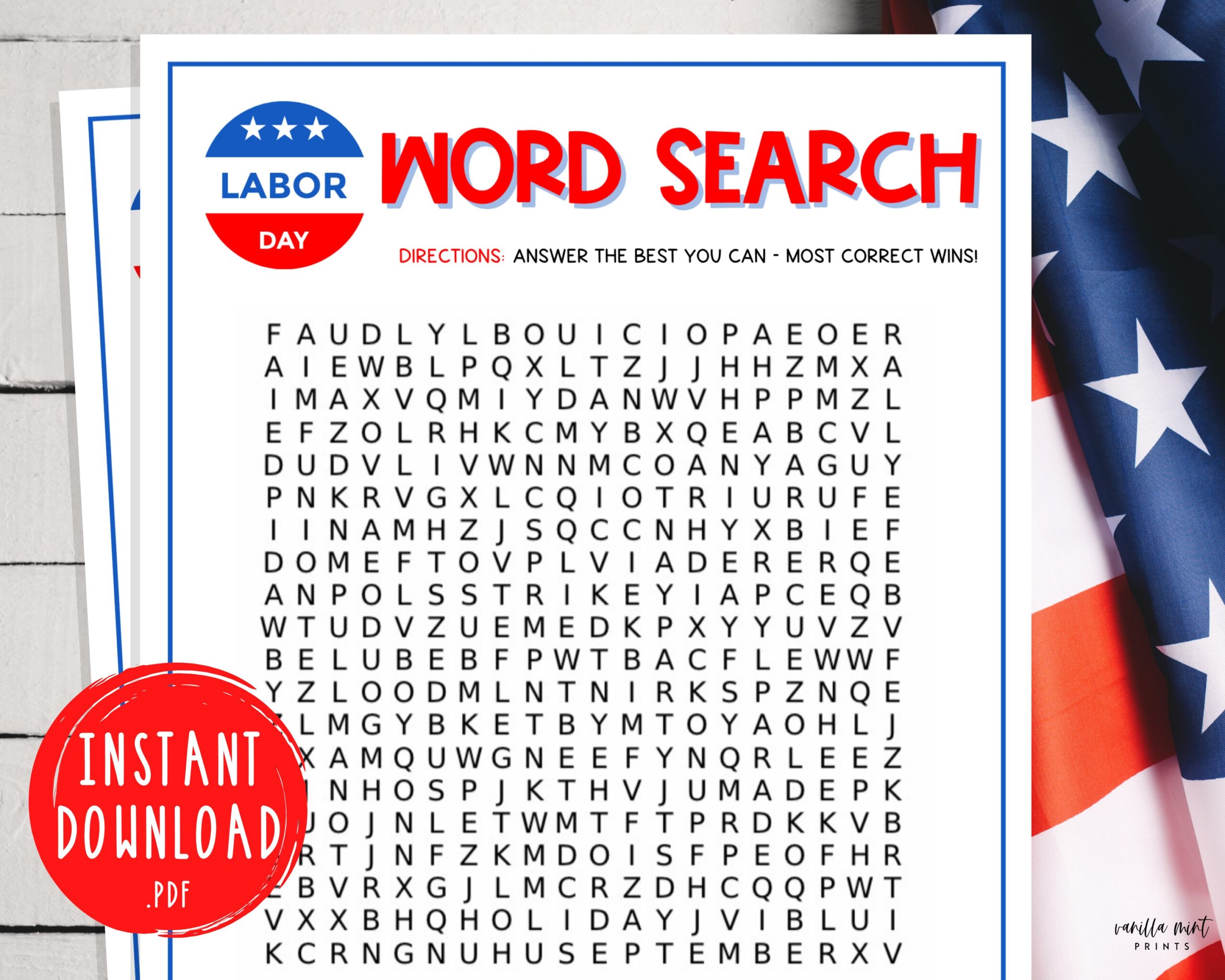 Printable Labor Day Word Search Puzzles